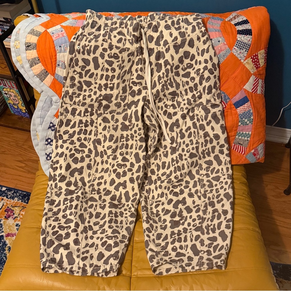 entro Wide Leg Leopard Print Pants in Cream and Brown